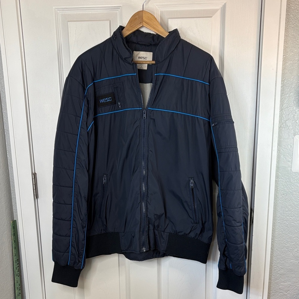 Wesc Men's XL Dark Jacket with Blue‎ Highlights and Hidden Hood